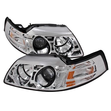Overtime Halo Projector Headlights for 99 to 04 Ford Mustang- Chrome - 28 x 18 x 13 in. OV3190213